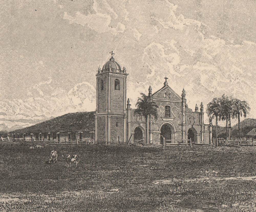 Old Jesuit church at Pirayu. Paraguay 1885 antique vintage print picture